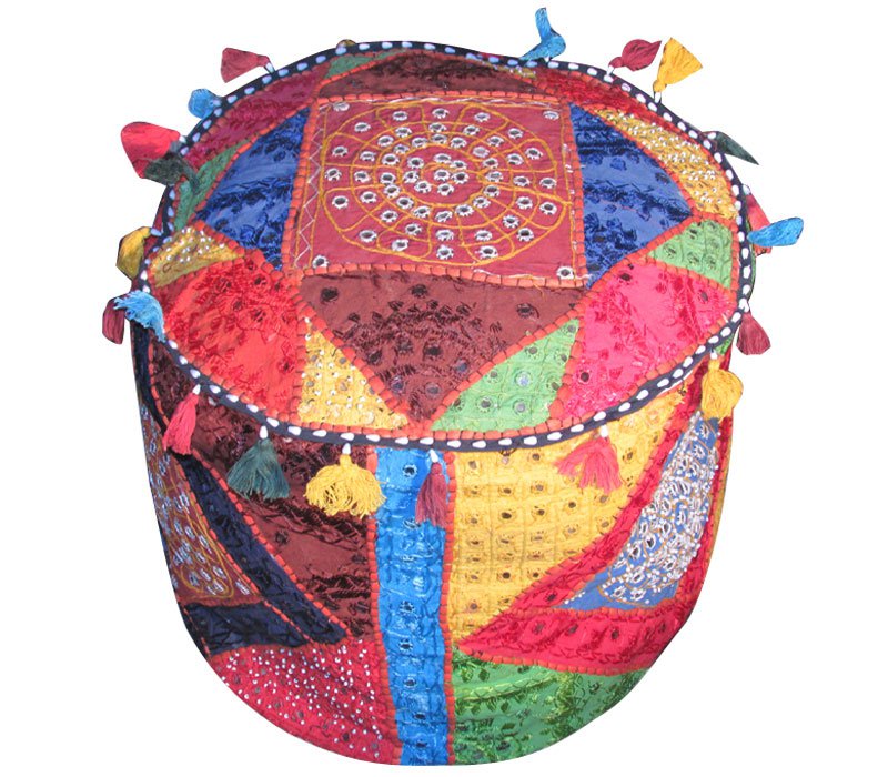 20" Decorative Round Ottoman, Pouf, Ethnic Vintage, Stool, Chair Cover, Pillow,