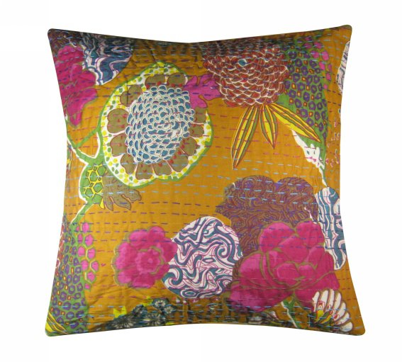 Cushion Cover ,Flower Print , Kantha Cushion Cover Design Pillows With 5 Piece