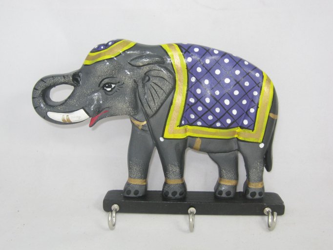 Hand craft Key Holder Wall Hanging Wooden Elephant Designer , 3 key Stand Hanger