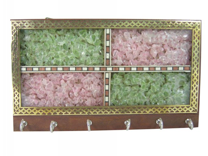 Multi Gem Stone Wooden Key Holder Handicraft Wall Hanging ,6 key Stand Hanger