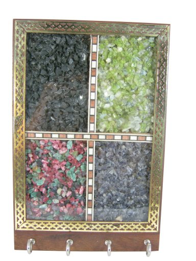 Wooden Key Holder Handicraft Wall Hanging Multi Gem Stone , 4 key Stand Hanger