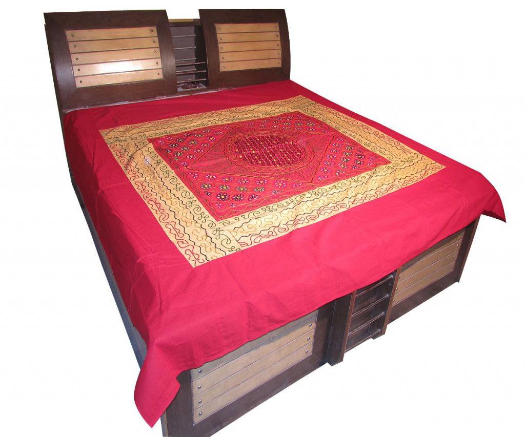 Indian Bed Sheet Embroidered Wall Hanging Bed Cover Tapestry Throw coverlet Art