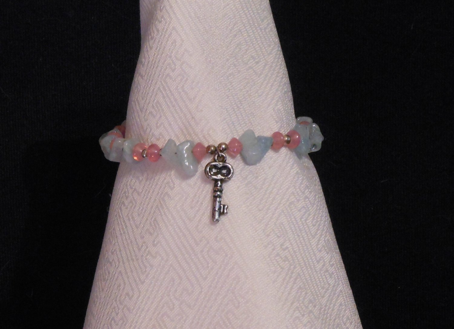Handmade Genuine Aquamarine Key Charm Bracelet