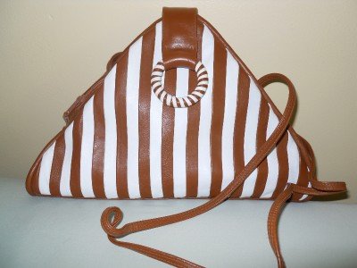 Look NEW Rare Italy - CASSIS - Brovn Ivory Stripe Leather Shoulder Crossbody Bag