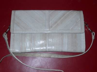 Natural Ivory-Beige med Sz Eelskin Leather Shoulder - Handbag Purse Clutch - EUC