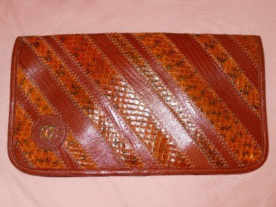 Mint OLEG CASSINI BROWN Clutch Purse Handbag Bag Leather Multiple Texture Emboss