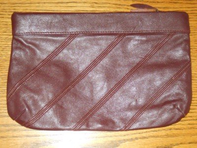 ANTONIA DESIGNS - BROWN BURGUNDY- medium size Leather CLUTCH Purse Handbag NICE