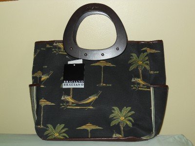 Braciano Tote Shopper Beach Bag Canvas w/ Wooden Handles - Excellent
