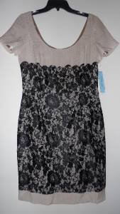 Antonio Melani Color-Block Cocktail Pencil Dress Sz 8 Black Lace over Beige