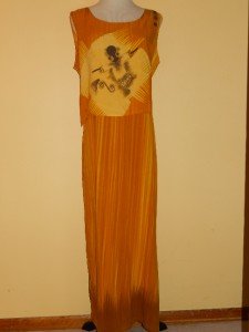 Summer Long Sundress Sleveles Orange Rayon Sz L Abstract Design from L'ESSENCE