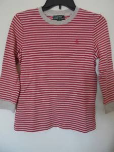 Ralph Lauren Shirt Top Pullover Sz S Red Beige Cotton Striped Long Sleeve