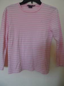 Ralph Lauren Sz M Shirt Top Pink White Cotton Striped EUC