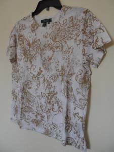 NWT Ralph Lauren Sz M Blouse Shirt White Golden-Beige Paisley Short Sleeve