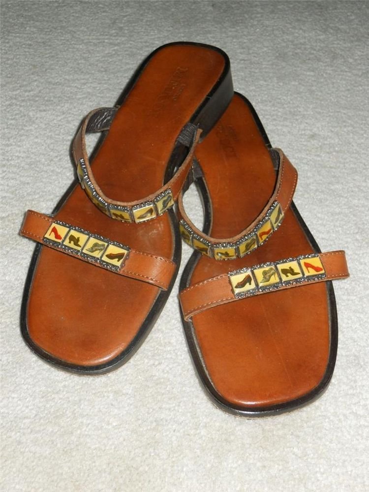 Sesto Meucci Leather Sandals Slides Strappy Sz 9.5 M English Brown Italy made