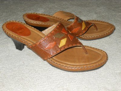 Heels Slides Strapy Flip Flops Sz 11 Brown Leather Woven Pattern Brazil NURTURE