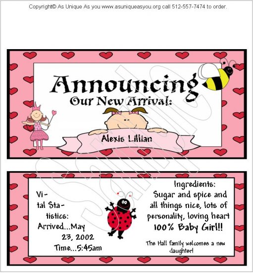20 Personalized 1.55 oz Candy Wrappers It's A Girl