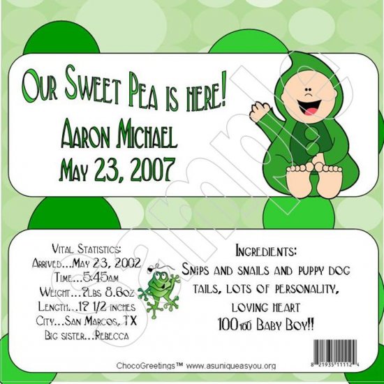 20 Personalized 1.55 oz Candy Wrappers Welcome Little Sweet Pea