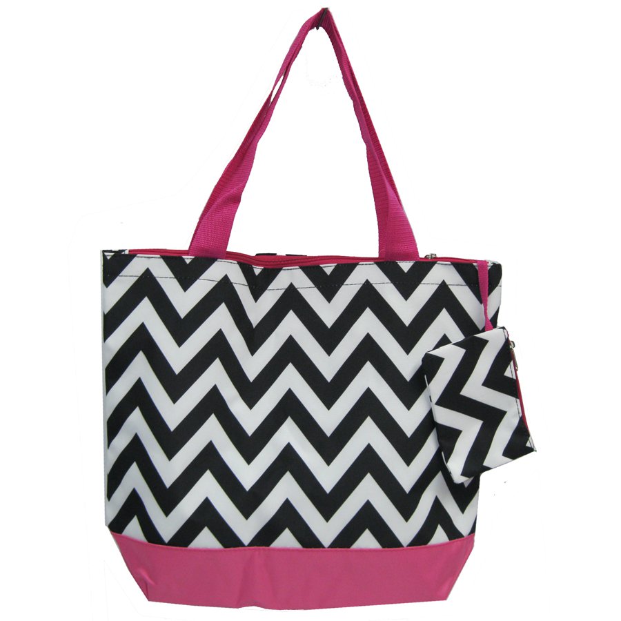 Chevron Black & White Shopping Bag 17"