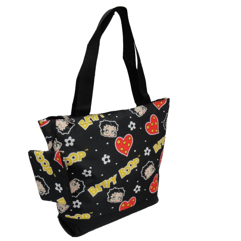Betty Boop Heads & Hearts Black Shopping Bag - 17"