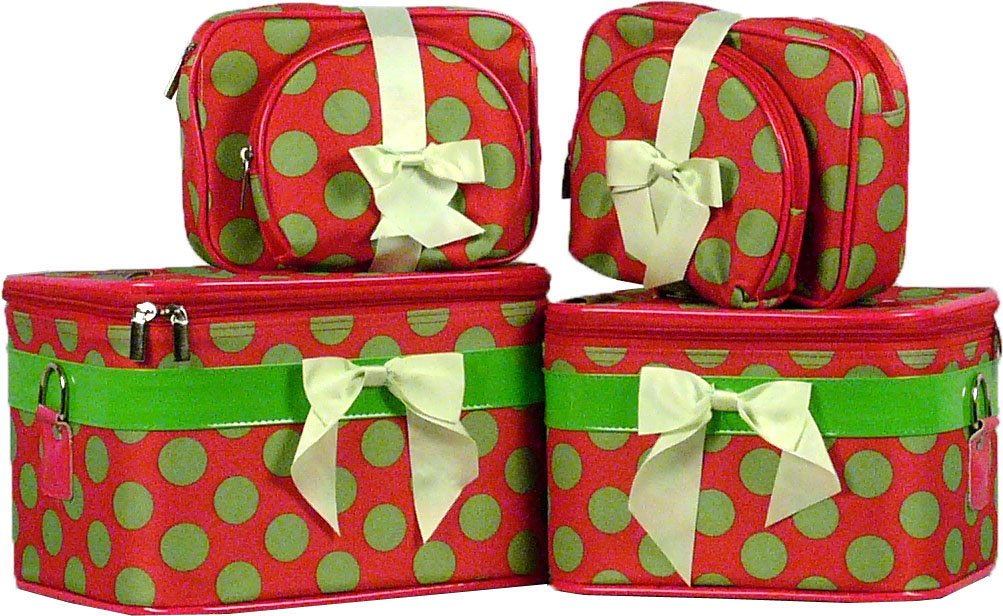 Big Green Dots on Pick Cosmetic Case - 6 Pc
