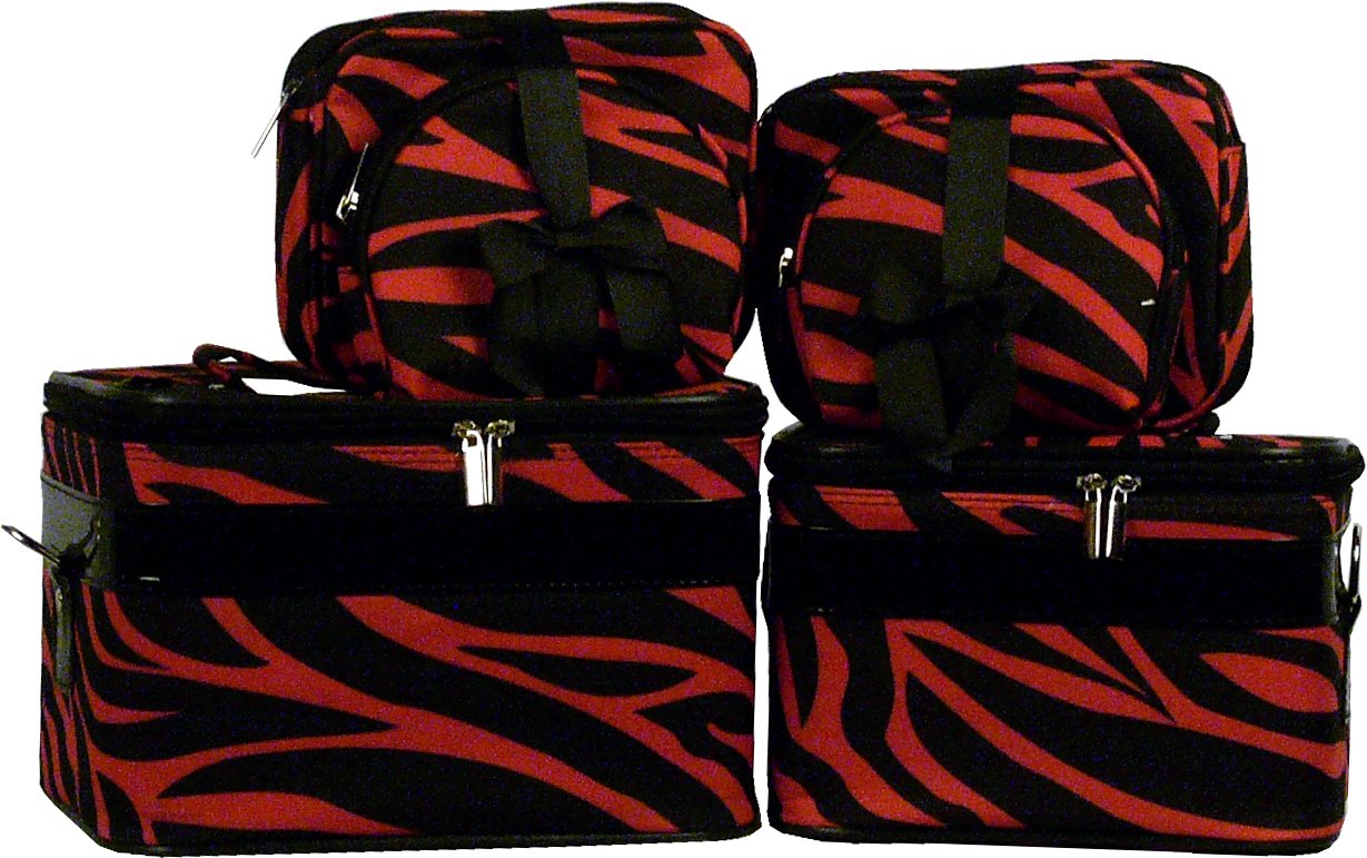 Black/Burgundy Zebra Cosmetic Case - 6 Pc