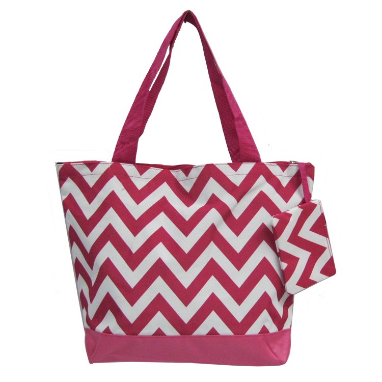 Chevron Fuchsia Shopping Bag 17"
