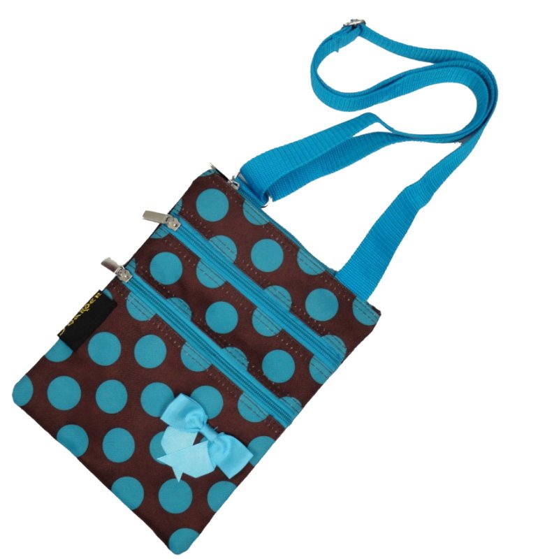 Blue Polka Dots Passport Bag with 3 Zippers - 10"