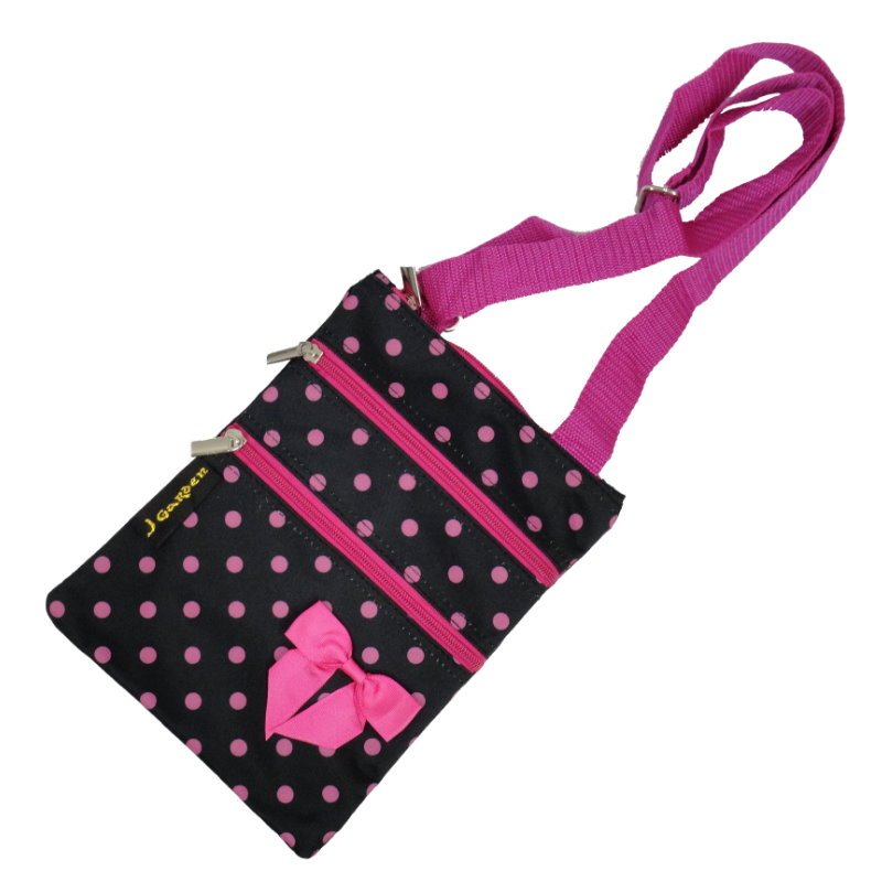Pink Polka Dots 3 Zippers Passport Bag - 10"
