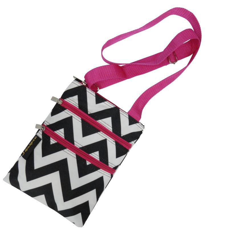 Chevron B/W 3 Zippers Passport Bag -10"