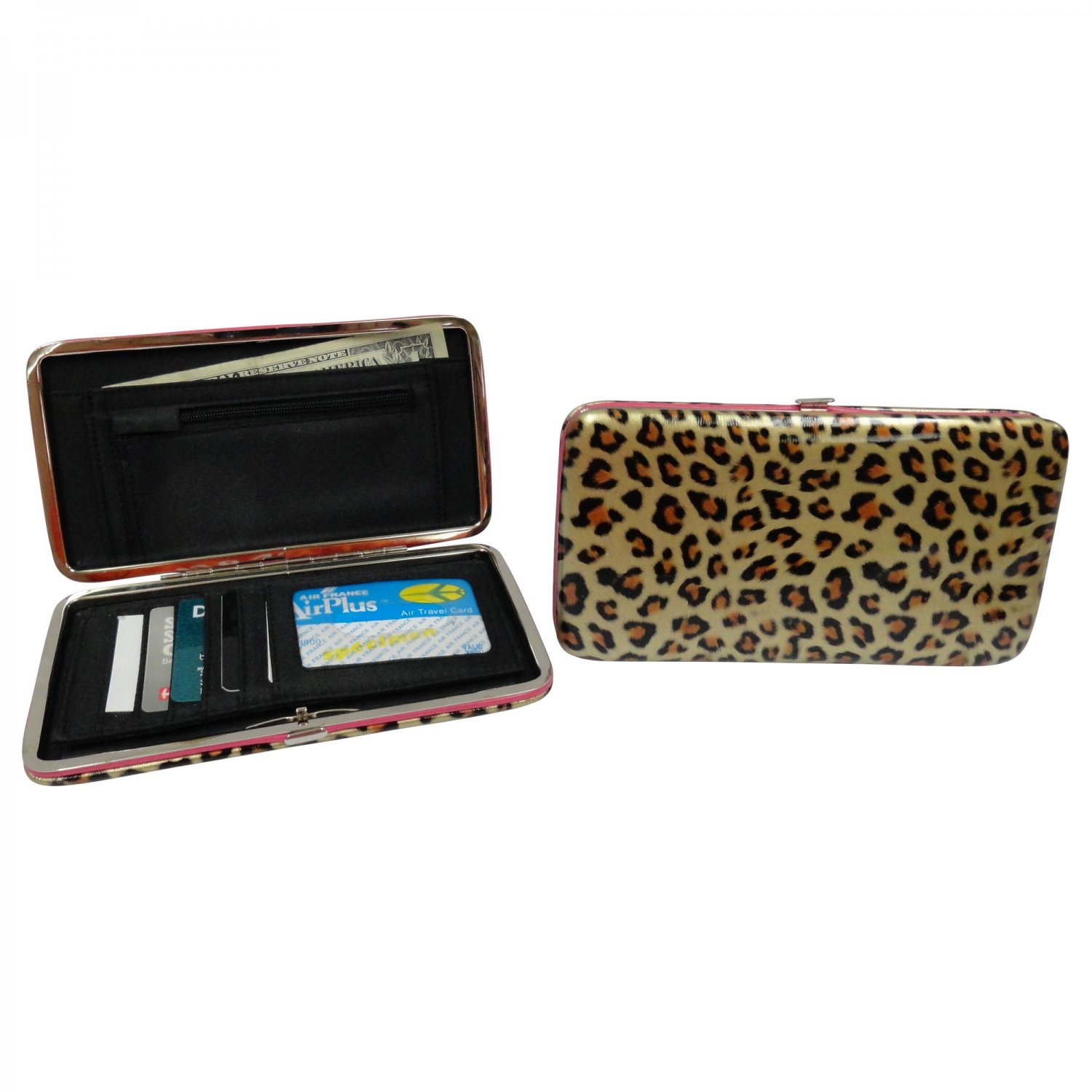 Patent Leather Flat Wallet, Leopard - 7"