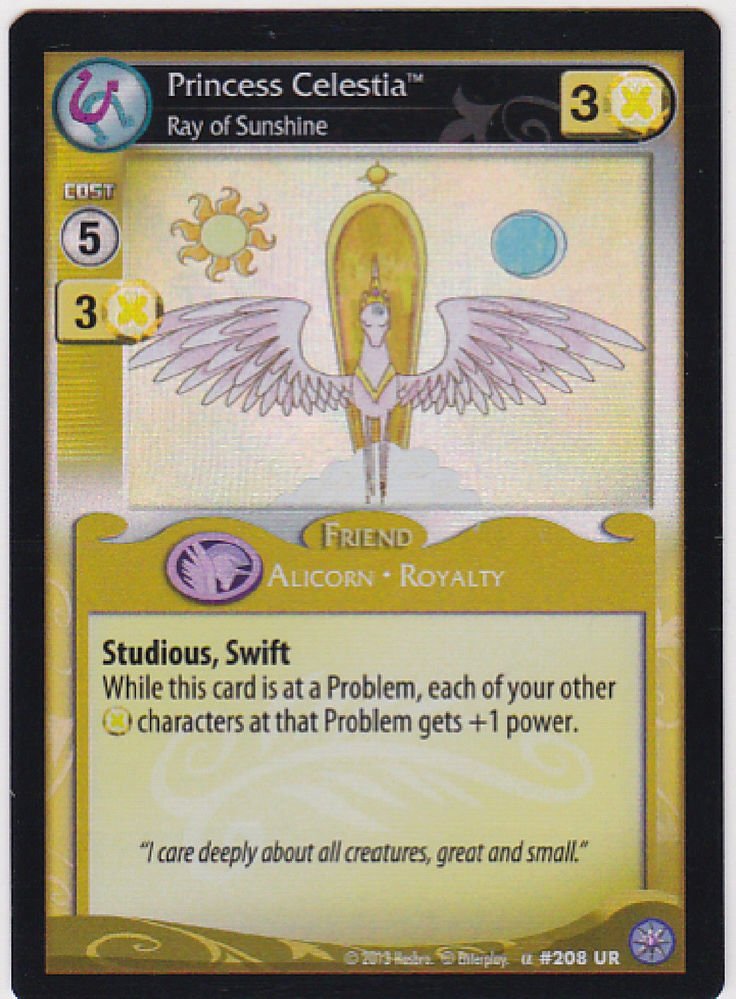 My Little Pony CCG Princess Celestia #208 Ultra Rare Foil w/ FREE BB PONY