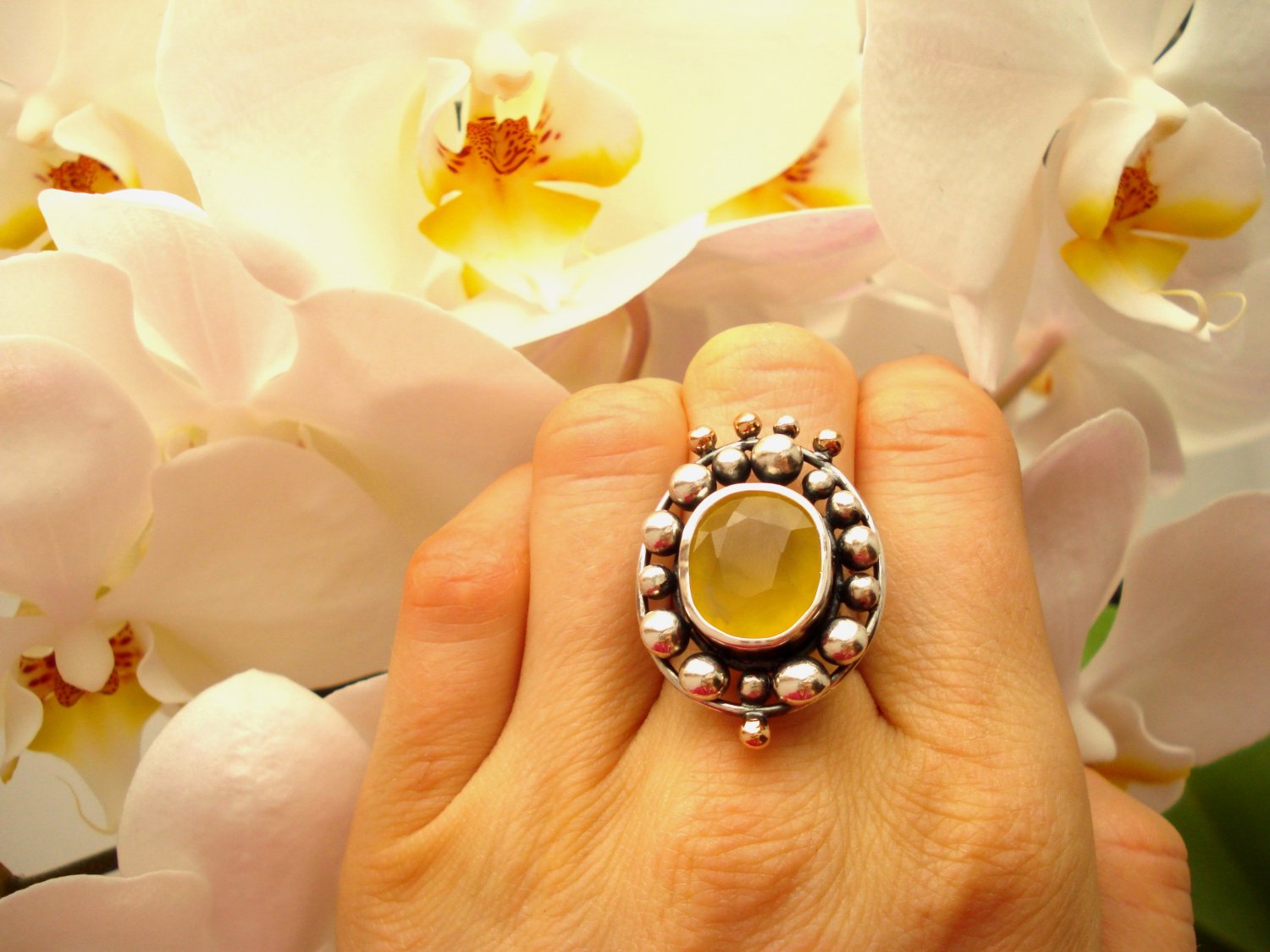 Sterling silver, Argentium, Rose 14 karat gold, Fire opal, Statement ring