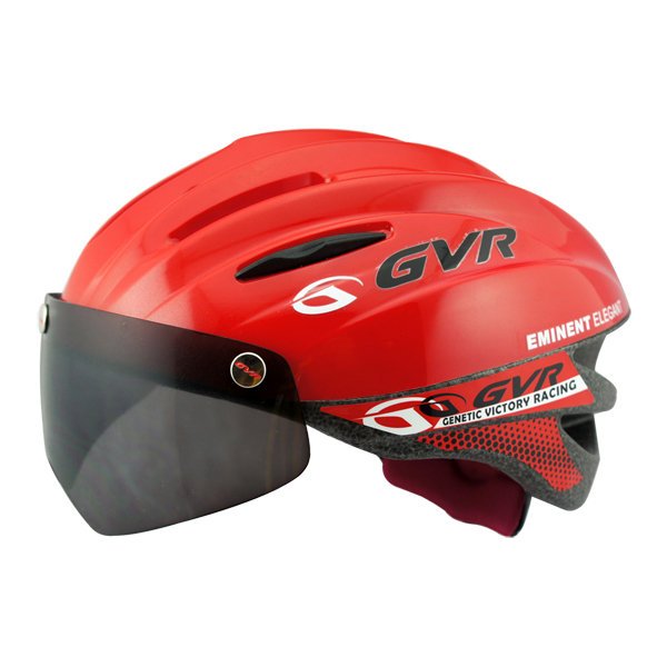 GVR Cycling Helmet G-203V With Magnetic Visor Solid - Red Free Shipping !