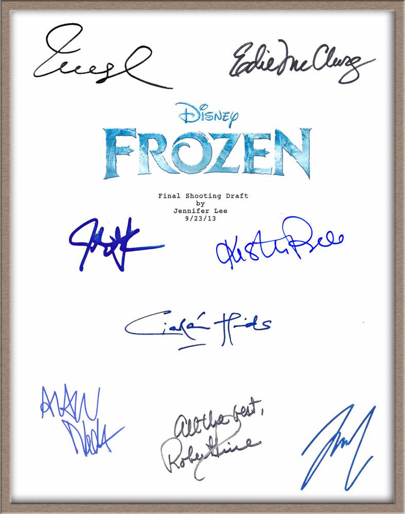 IDINA MENZEL KRISTEN BELL JONATHAN GROFF SIGNED X8 DISNEY "FROZEN" SCRIPT RPT