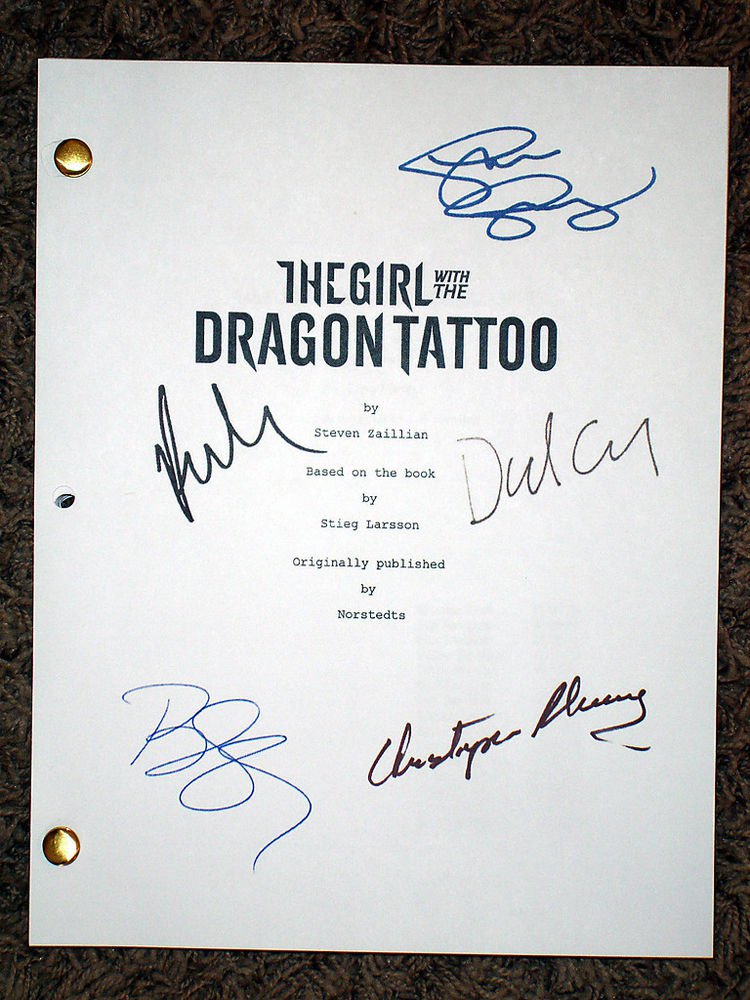 ROONEY MARA DANIEL CRAIG SIGNED X5 THE GIRL WITH THE DRAGON TATTOO SCRIPT RPT