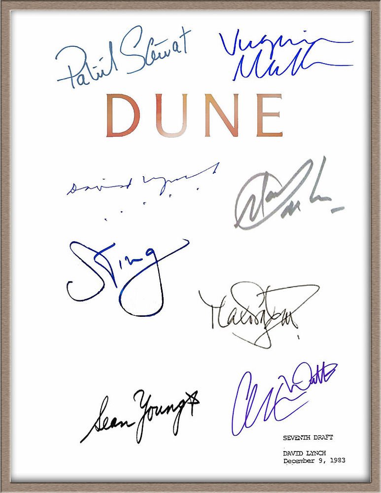 DAVID LYNCH PATRICK STEWART SEAN YOUNG VIRGINIA MADSEN SIGNED X8 DUNE SCRIPT RPT