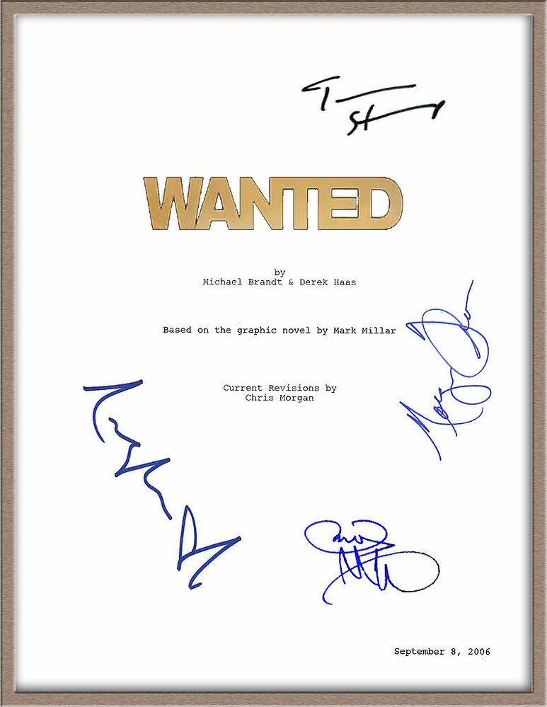 JAMES MCAVOY ANGELINA JOLIE MORGAN FREEMAN SIGNED X4 "WANTED" MOVIE SCRIPT RPT