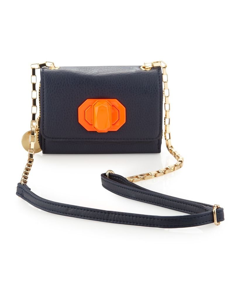 Deux Lux Handbag Neon Jules Turn-Lock Mini Messenger Bag Navy or Putty-NWT