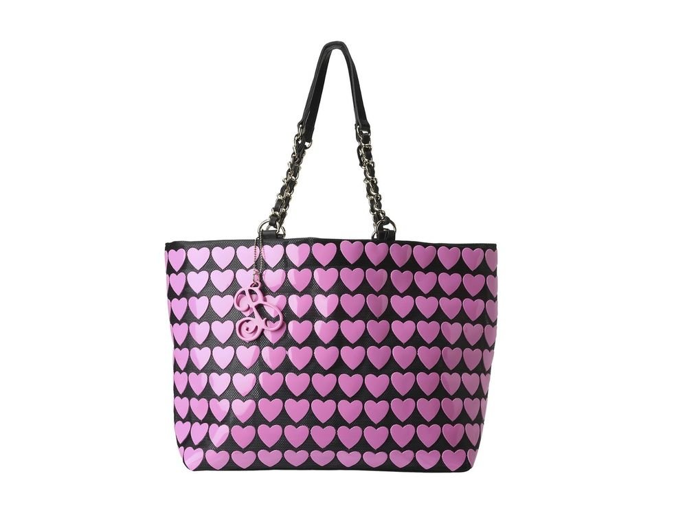 Betsey Johnson Handbags Plastik Hearts Tote Bag Hibiscus Pink/Black-NWT-RP: $88