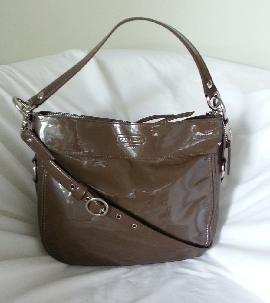 Authentic COACH Zoe Liquid Patent Leather Convertible Bag in Brown-NWOT-SRP:$398
