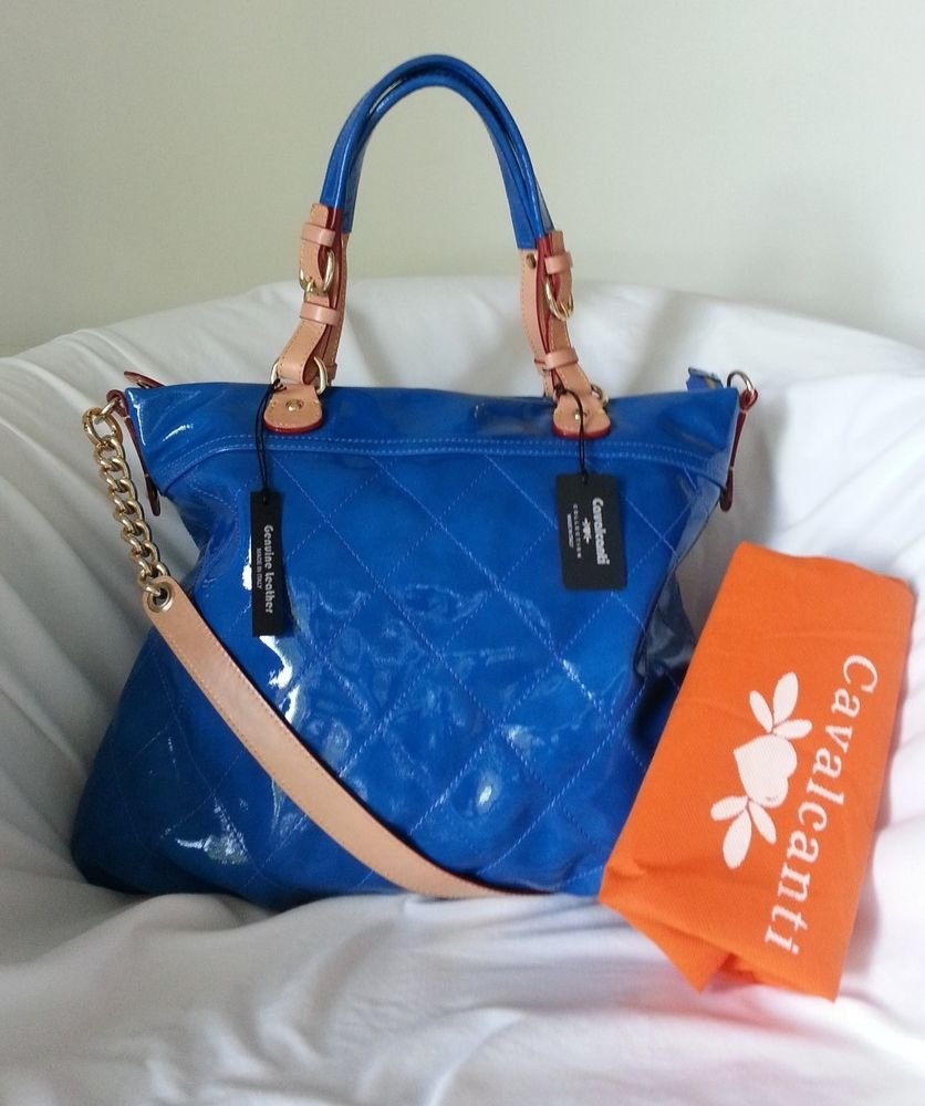 Cavalcanti Blue Liquid Quilted Patent Leather Shoulder Bag/Crossbody-NWT-Italy
