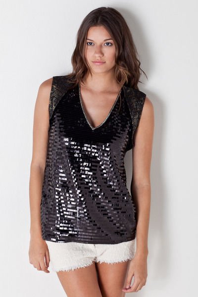 Sachin & Babi Sequined Lulu Top in Onyx-Size 8, 10-NWT-RP: $298