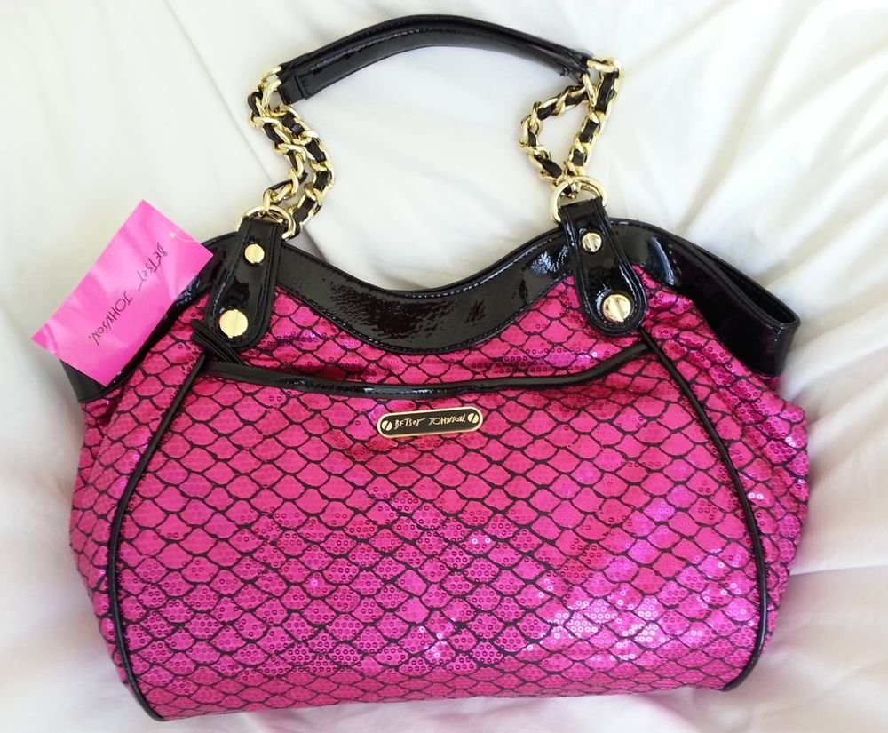 BETSEY JOHNSON HANDBAGS SEQUINED ROMANCE SATCHEL BAG HOT PINK SRP: $108-NWT