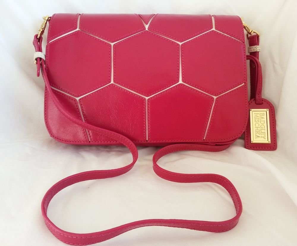 BADGLEY MISCHKA Maria Polished Leather Convertible Hex Tote Fuchsia-NWT-RP: $298