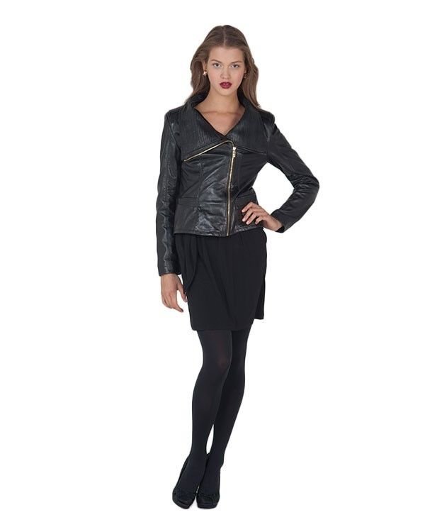 Badgley Mischka Mel High Collar Leather Moto Jacket Black-Sz XL-NWT-RP: $495.00