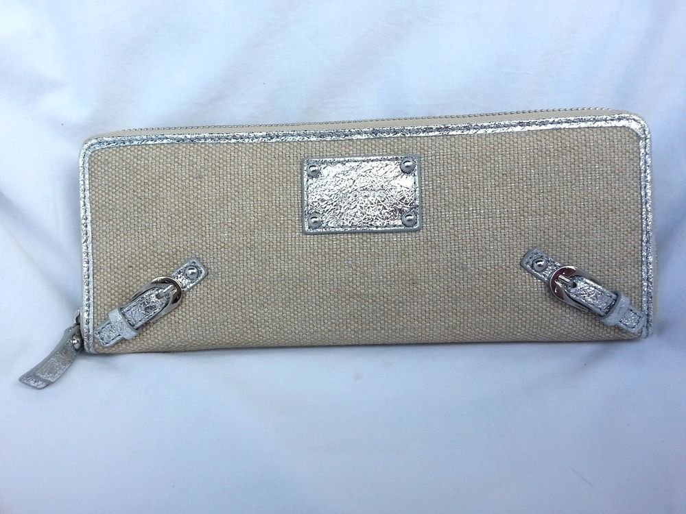 LODIS Bora Bora Darby Long Zipper Clutch/Wallet in Silver & Canvas NWT-SRP $108