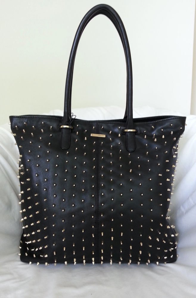 Rebecca Minkoff Handbag Leather Lovers Tote in Black w/Gold Spikes-NWT-RP:$595