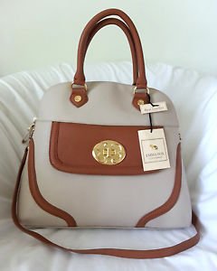 EMMA FOX Handbag Sarnac Dome Top Satchel/Shoulder Bag Caramel/Beige-NWT-RP:$298