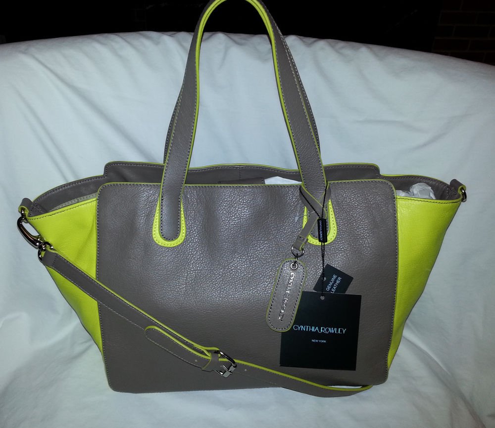 Cynthia Rowley Leather Tote/Shoulder Bag in Chocolate Brown & Neon Yellow- NWT