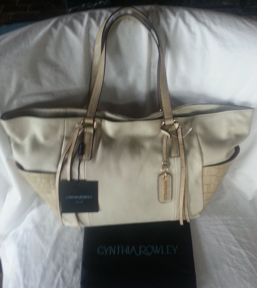 Cynthia Rowley Large Croc & Soft Genuine Leather Tote/Shoulder bag in Bone- NWT